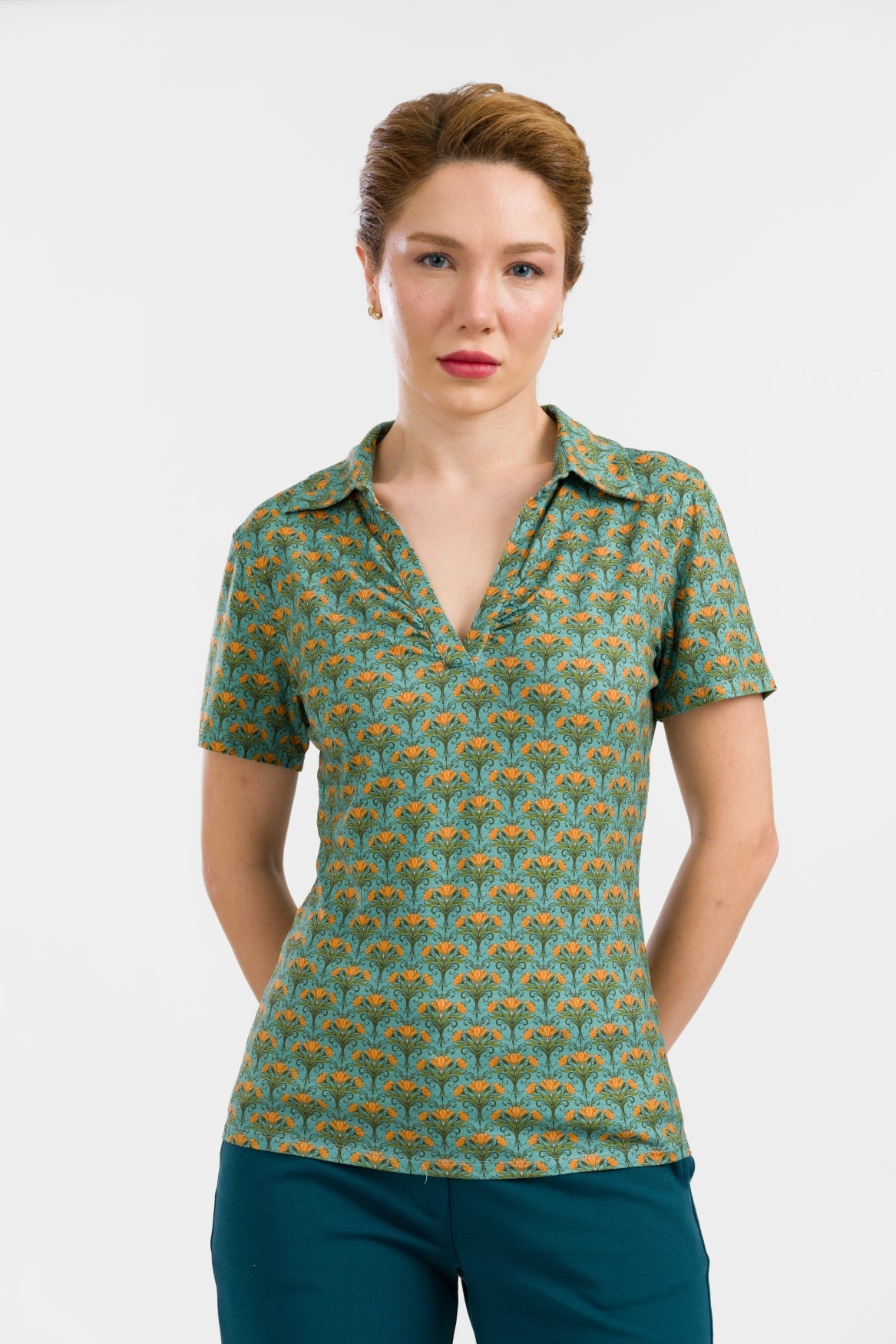 Lalamour Shirt "Suzy" grün/gelb geblümt