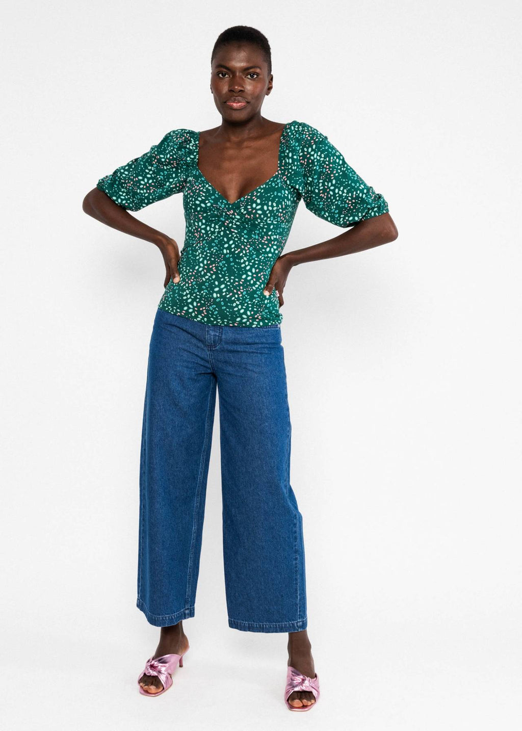 Blutsgeschwister Shirt "The Picnickeress" grün/gemustert