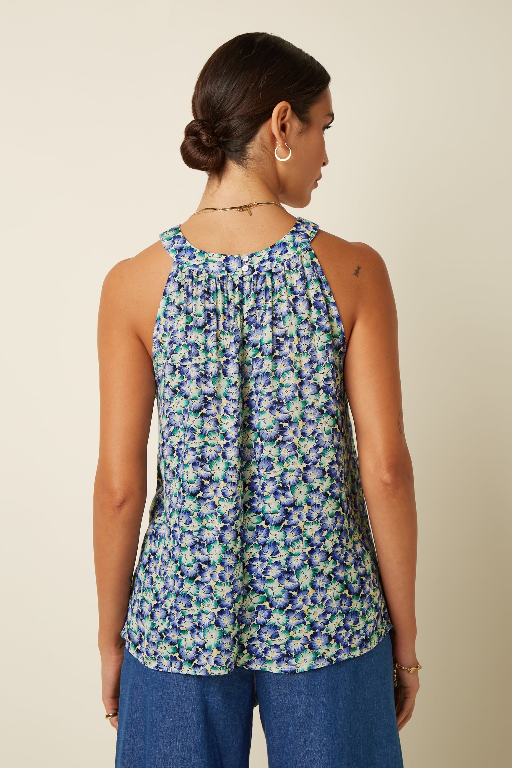 King Louie Bluse "Virna" blau/grün geblümt