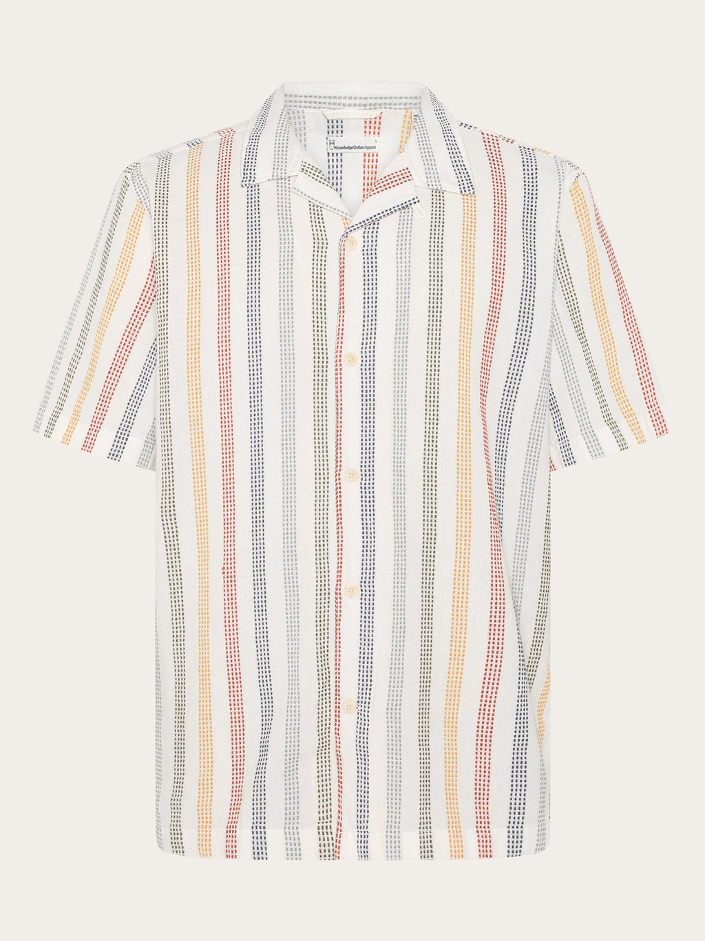 Knowledge Cotton Hemd kurzarm beige/bunt gestreift
