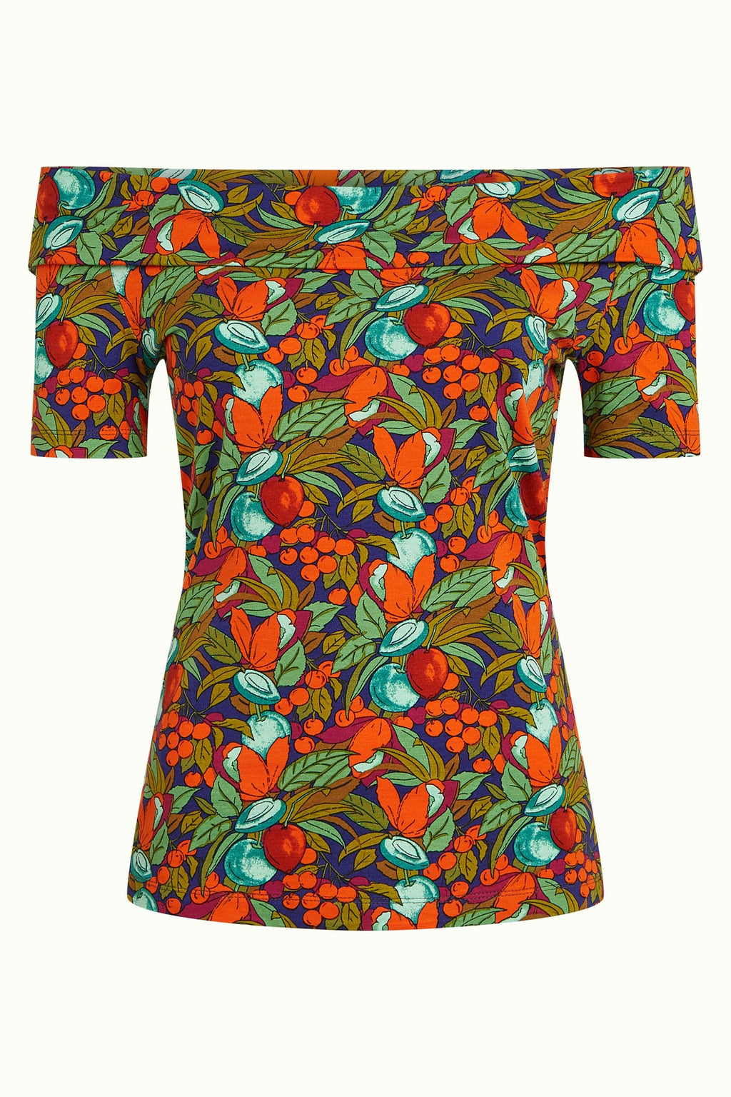 King Louie Shirt "Nives" türkis/orange gemustert