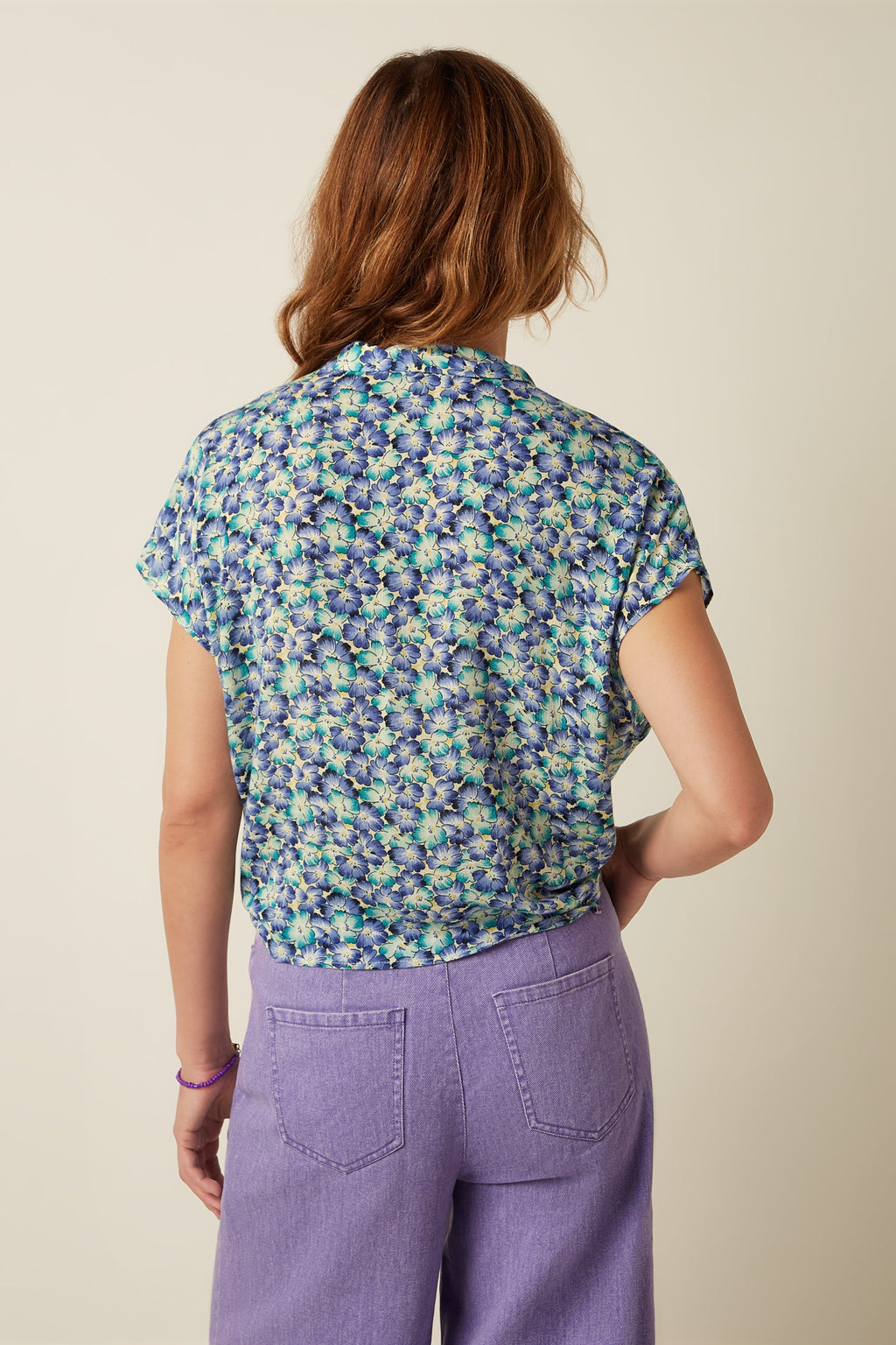 King Louie Bluse "Keeva" blau/grün geblümt