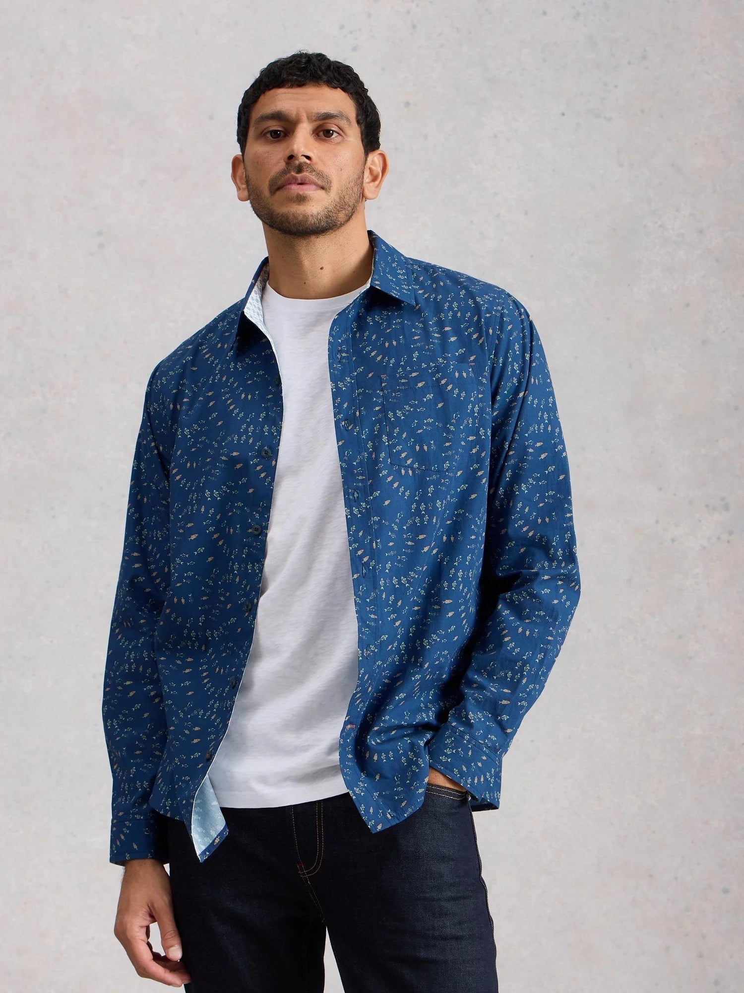 White Stuff Hemd langarm blau/ Fische
