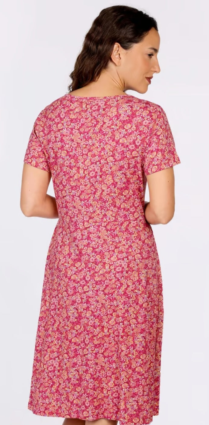 Sorgenfri Kleid "Nelly" rot/geblümt