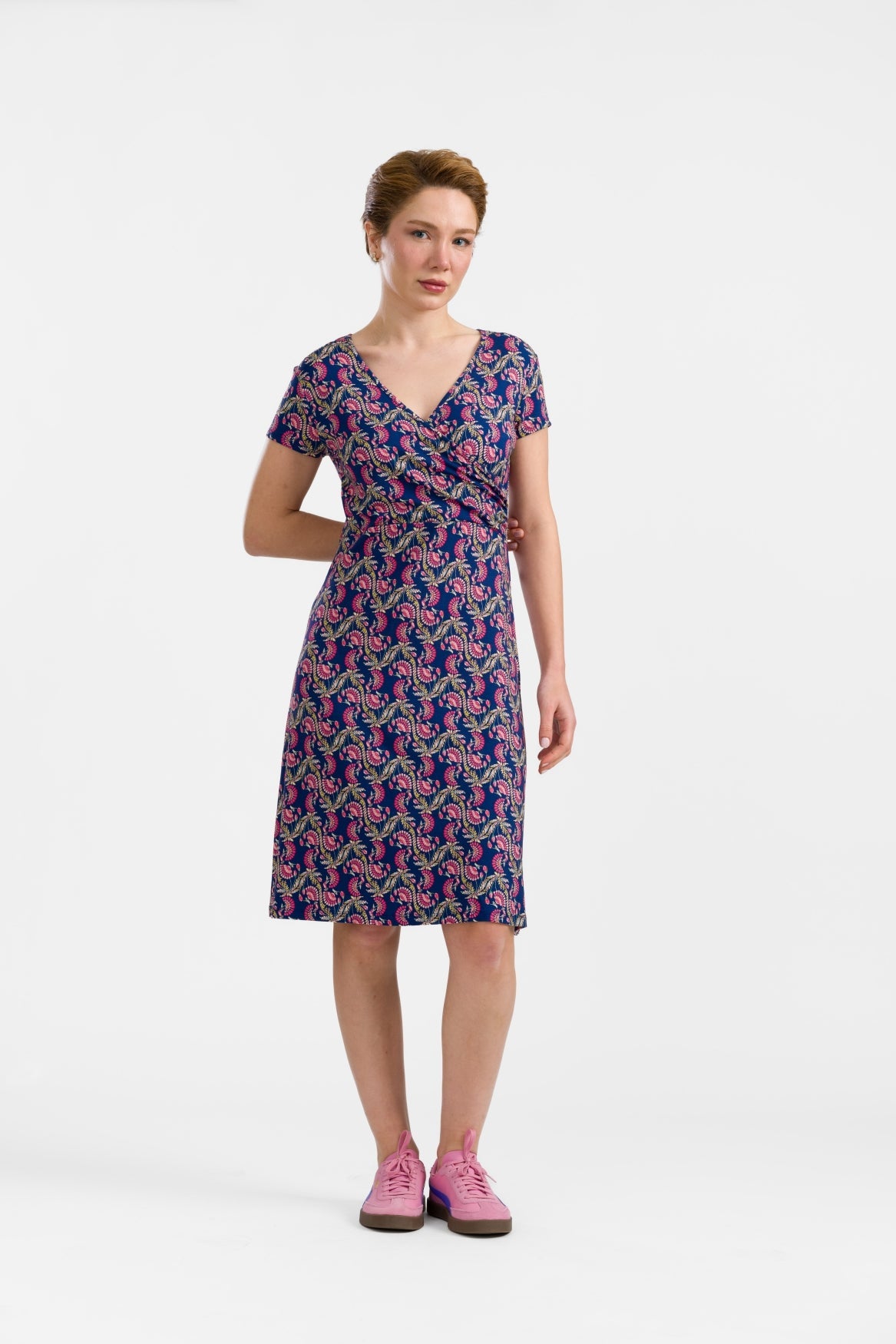 Lalamour Kleid "Crissy Cross" blau/pink gemustert