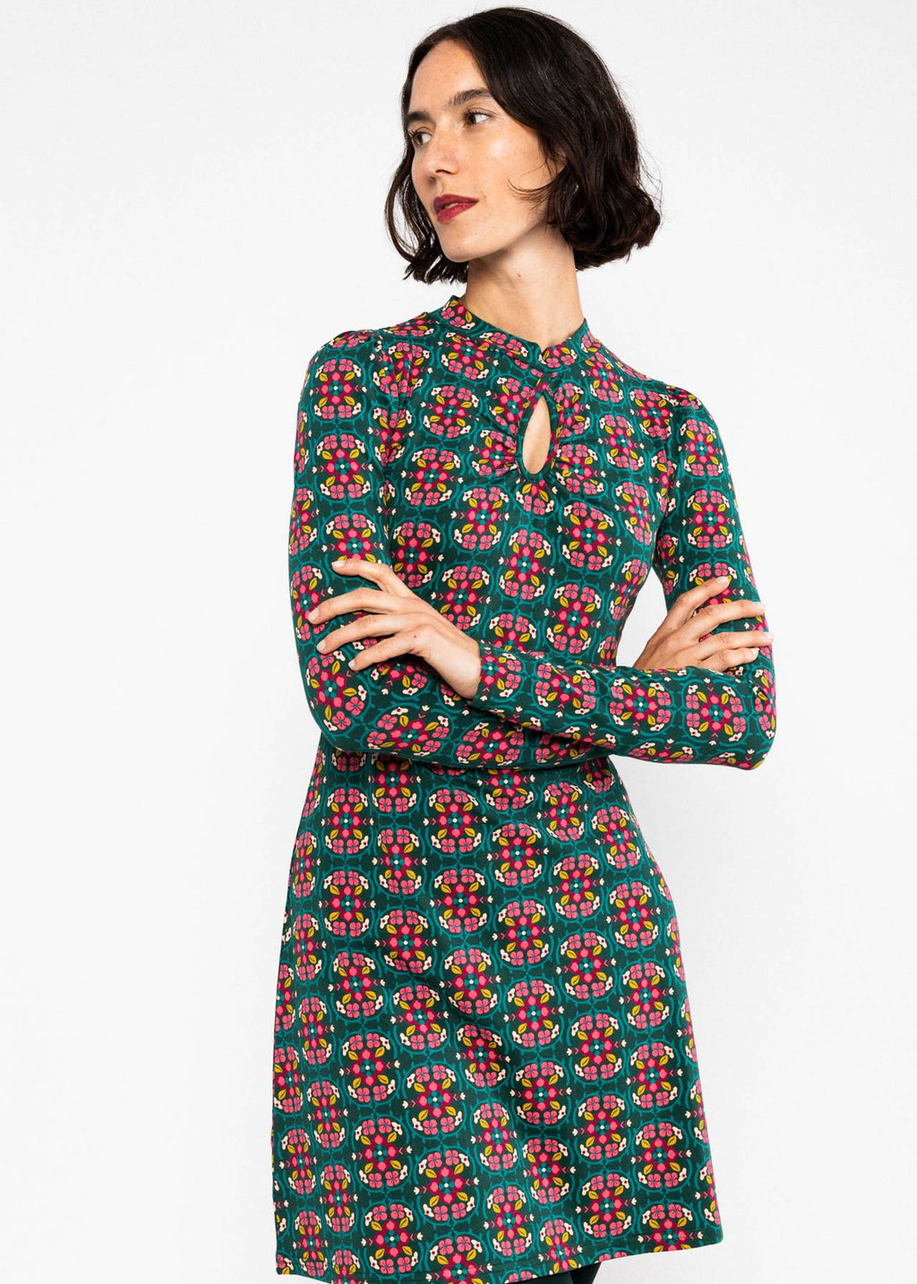 Blutsgeschwister Kleid "Tiny Peephole" petrol/bunt geblümt