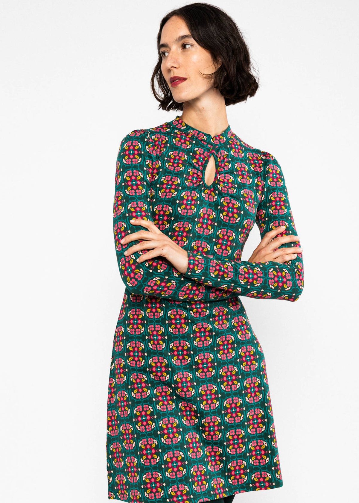 Blutsgeschwister Kleid "Tiny Peephole" petrol/bunt geblümt