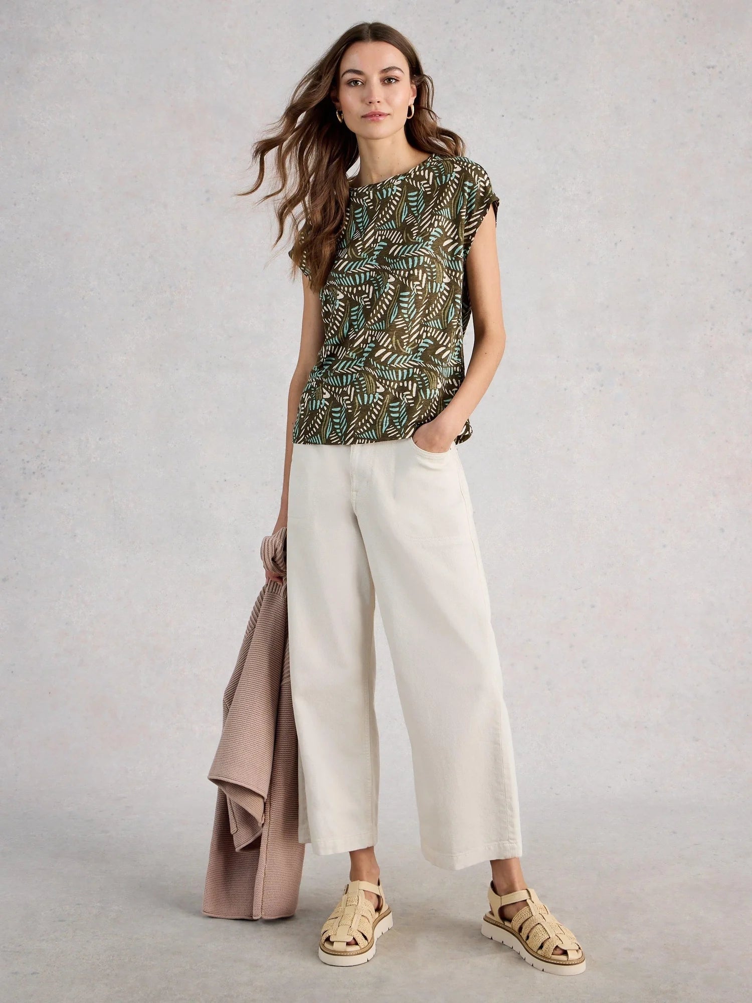 White Stuff Shirt aus Leinen braun/grün/creme