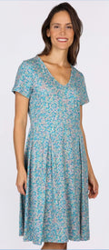 Sorgenfri Kleid "Nelly" blau/geblümt