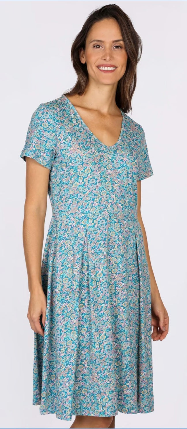 Sorgenfri Kleid "Nelly" blau/geblümt