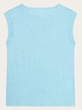 Knowledge Cotton Shirt aus Leinen hellblau/blau
