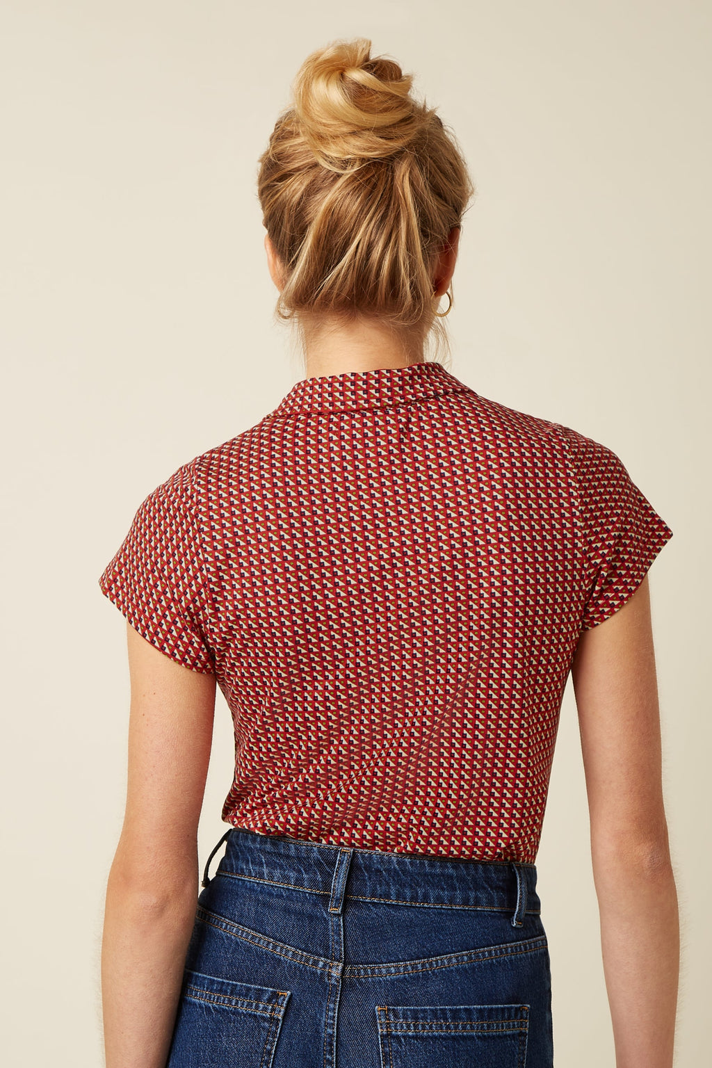 King Louie Bluse "Bora Bora" rot/blau gemustert