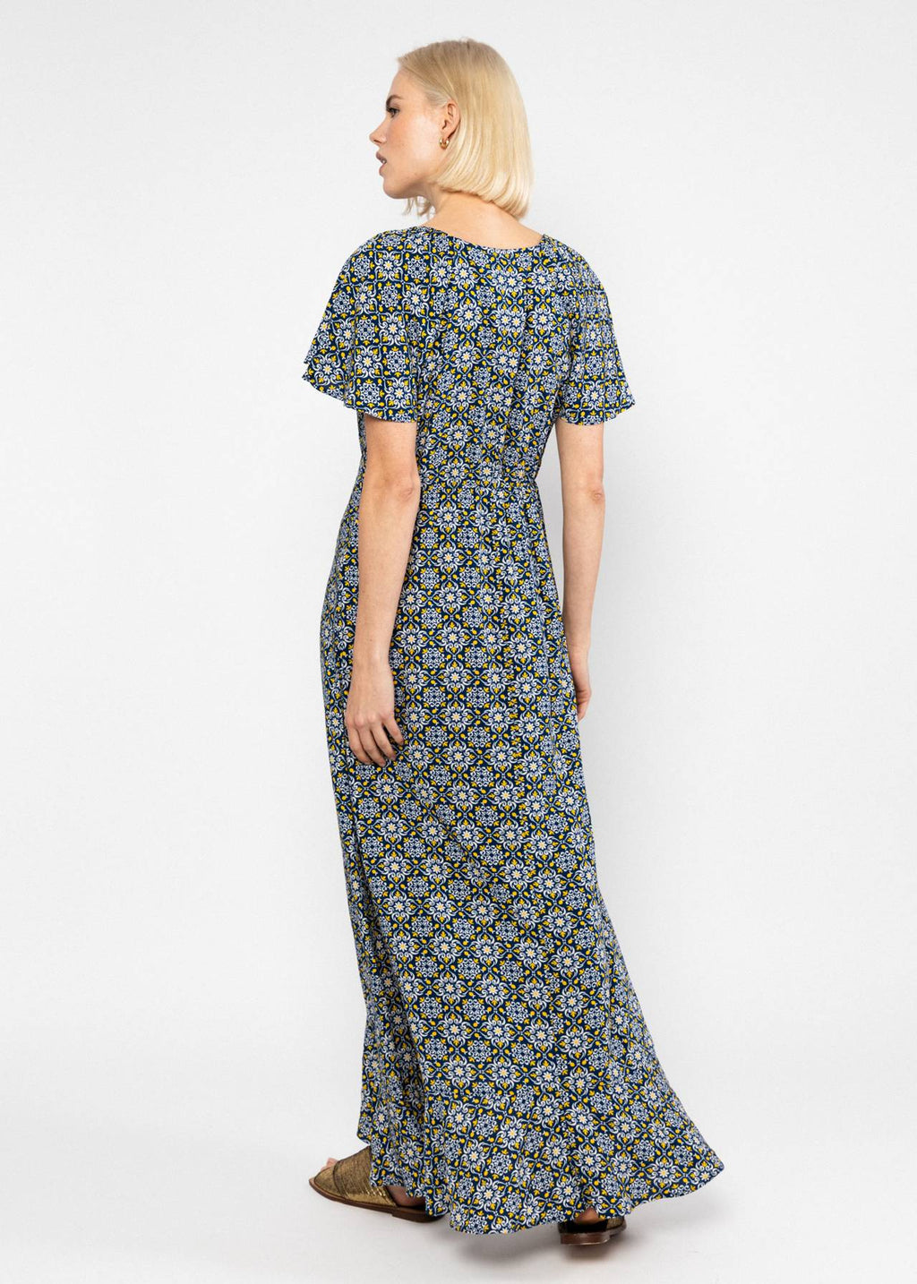Blutsgeschwister Kleid "Sunset Goddess" blau/gelb gemustert
