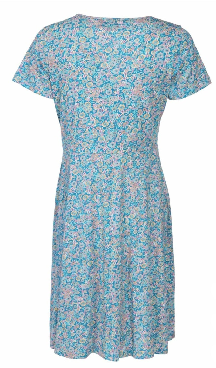 Sorgenfri Kleid "Nelly" blau/geblümt