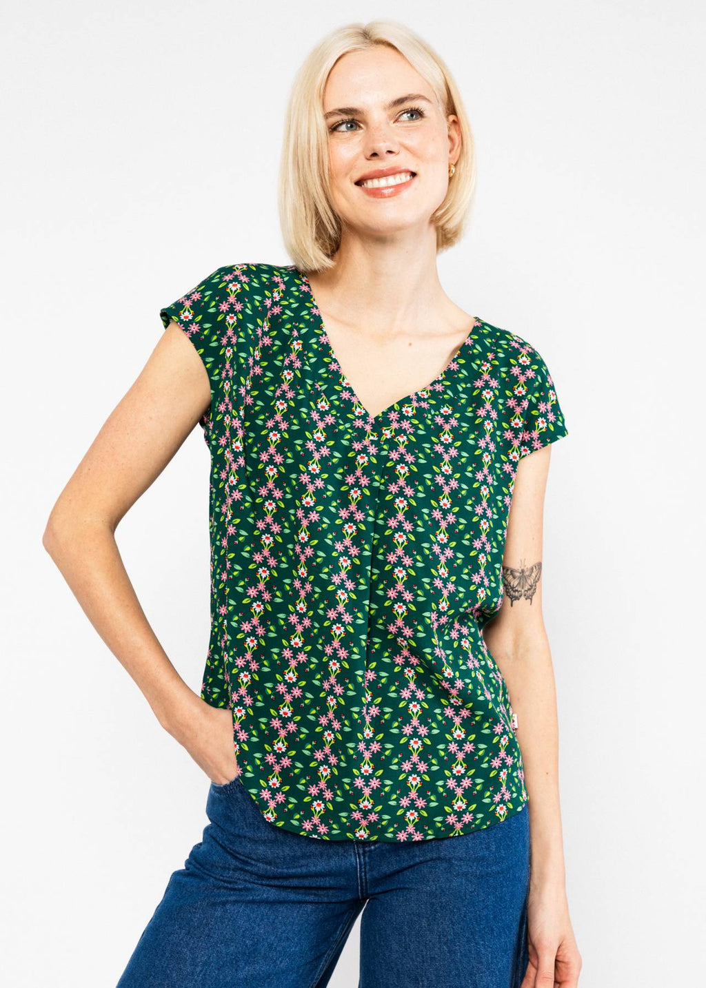 Blutsgeschwister Shirt "Liberty Maniac" grün/geblümt
