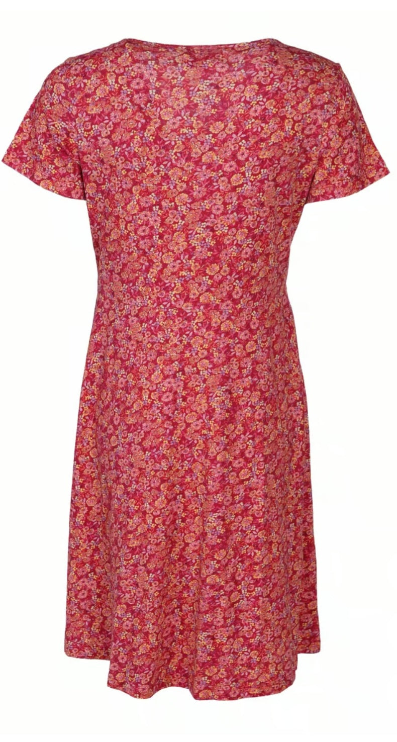 Sorgenfri Kleid "Nelly" rot/geblümt
