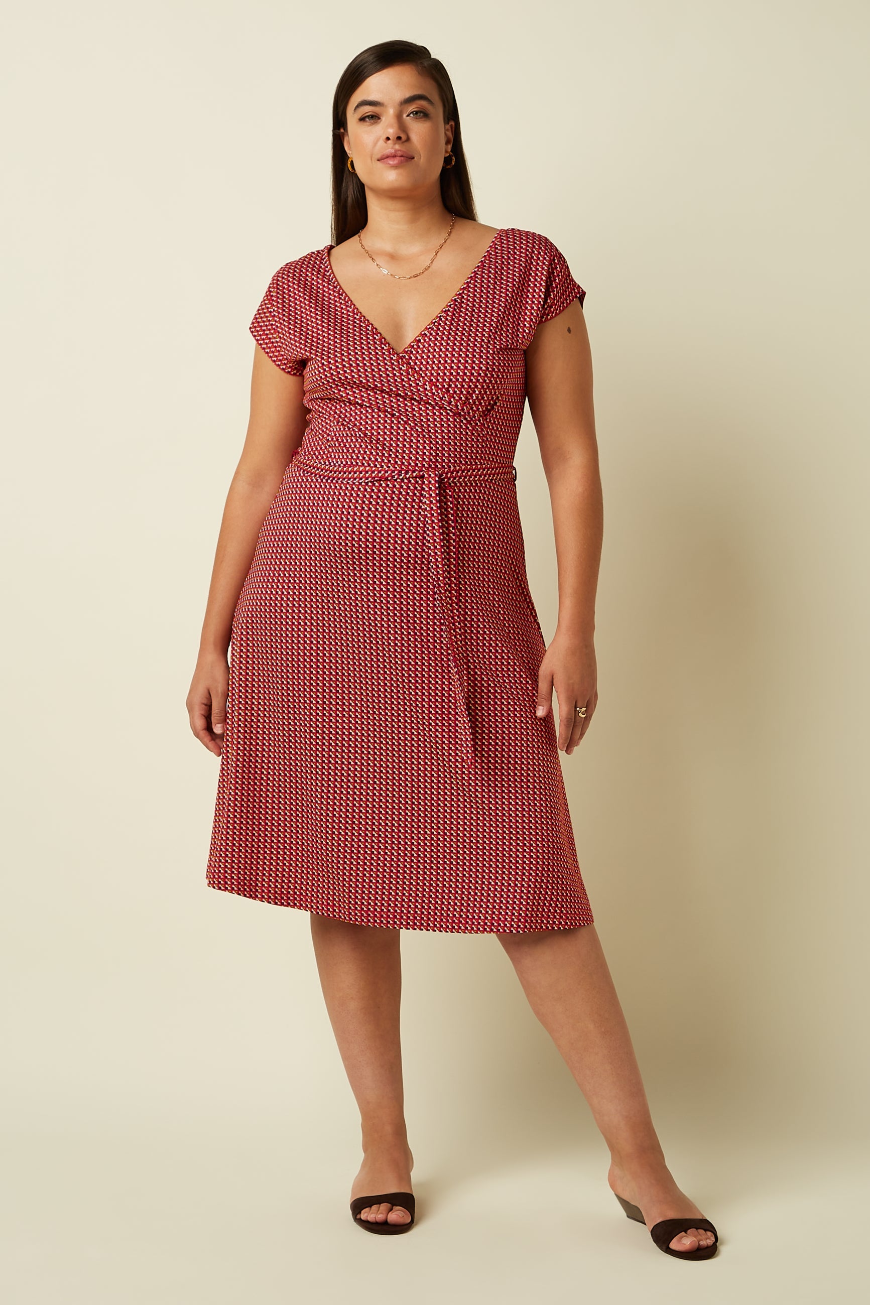 King Louie Kleid "Mira" rot/blau gemustert