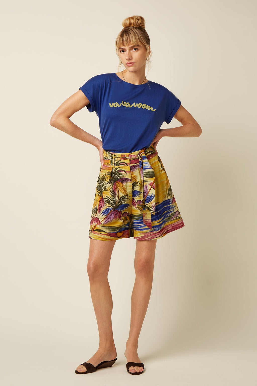 King Louie Shirt "Aria" blau/Schrift