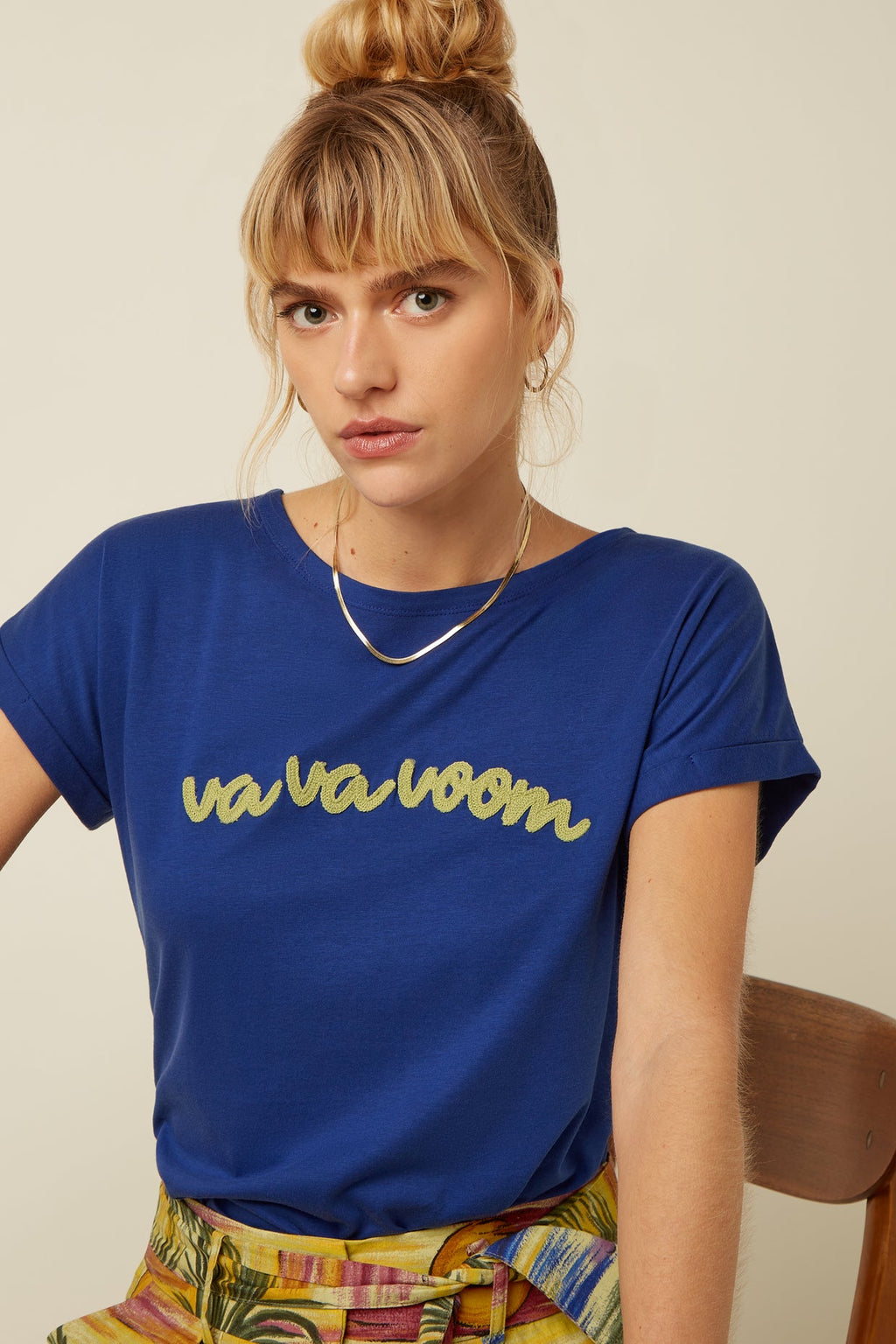 King Louie Shirt "Aria" blau/Schrift