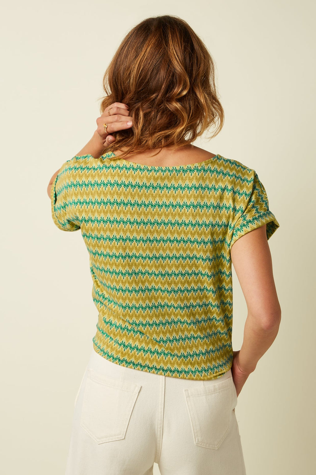 King Louie Bluse "Aria Knot" gelb/grün gemustert