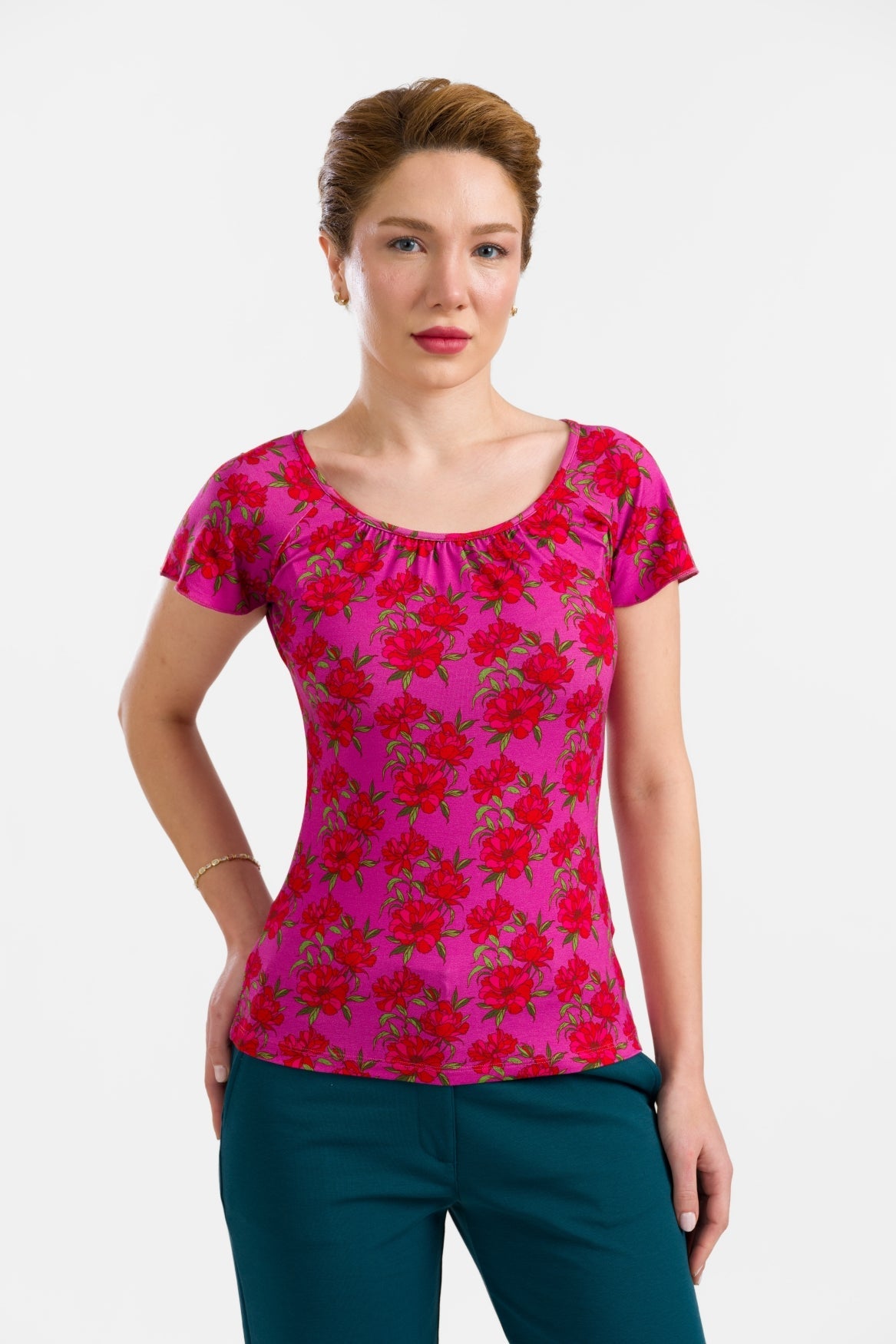 Lalamour Shirt "Butterfly" pink/rot geblümt