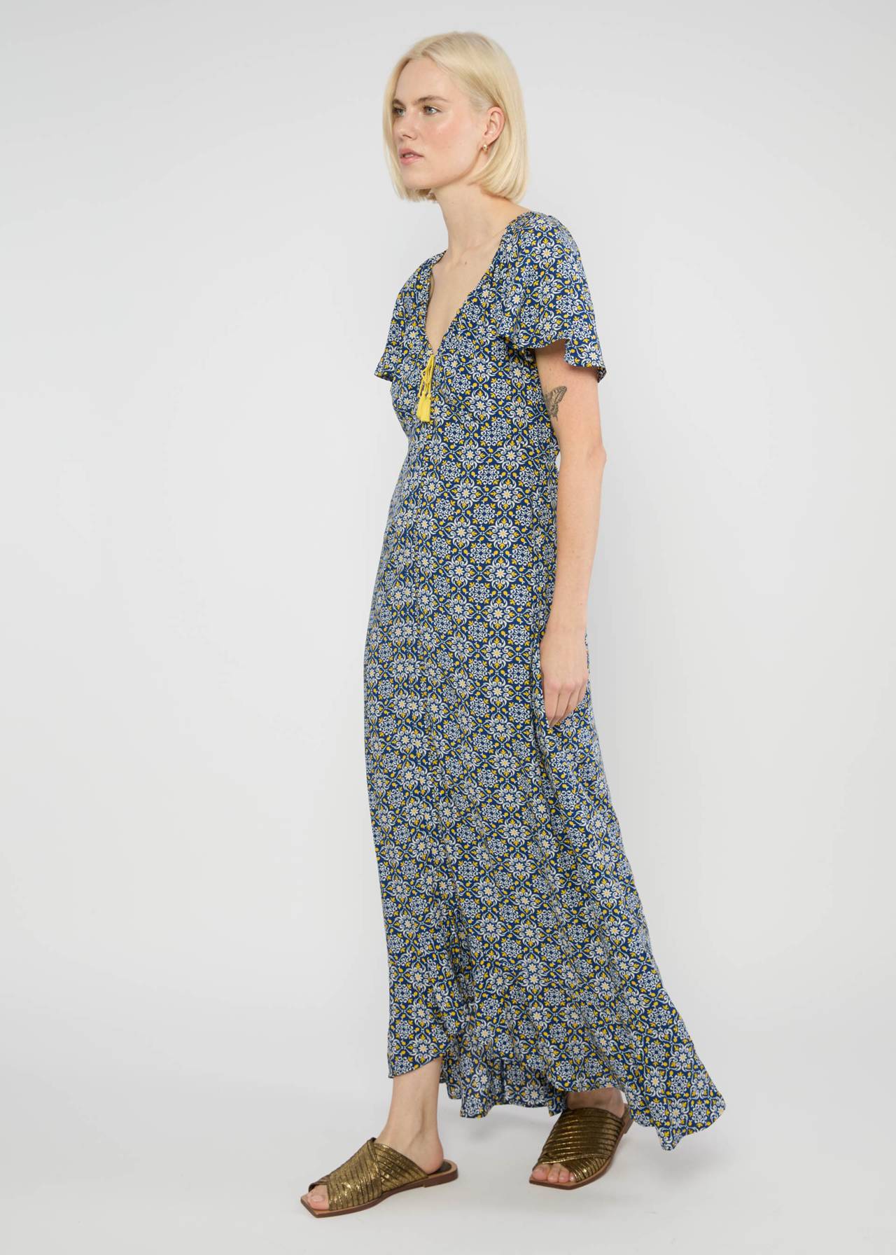 Blutsgeschwister Kleid "Sunset Goddess" blau/gelb gemustert