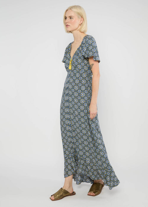 Blutsgeschwister Kleid "Sunset Goddess" blau/gelb gemustert
