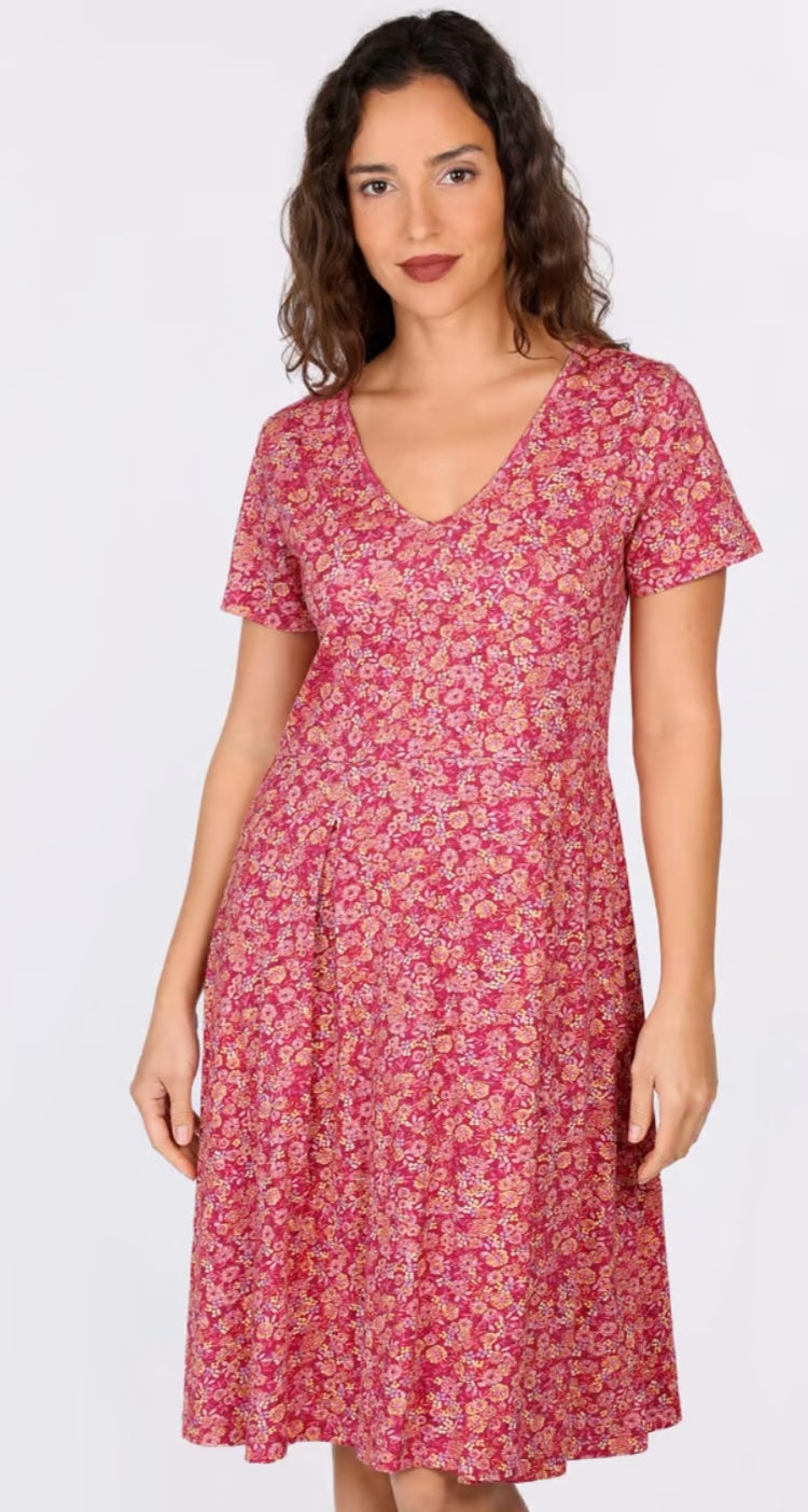 Sorgenfri Kleid "Nelly" rot/geblümt