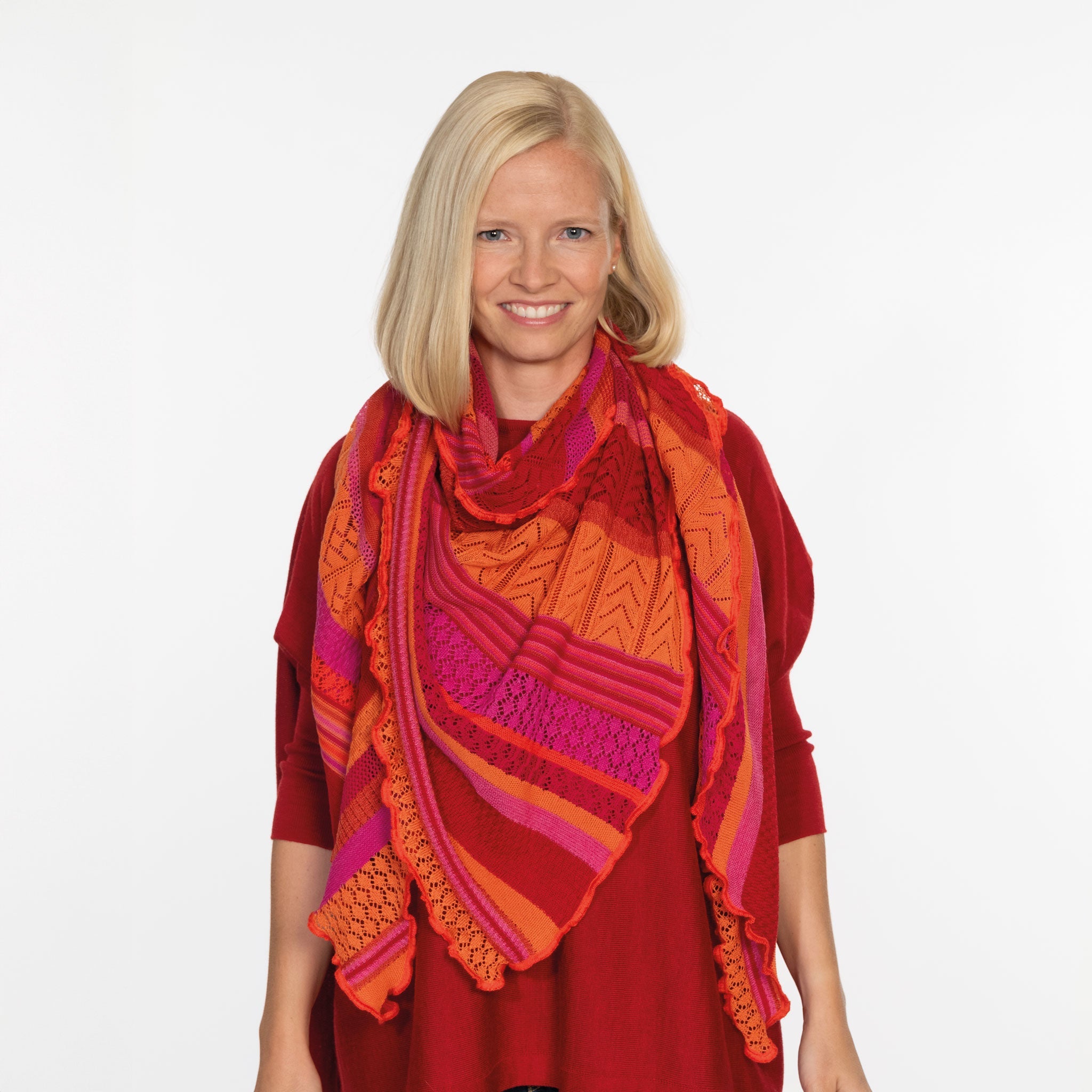 Invero Dreieckstuch aus Merinowolle orange/rot/Mix