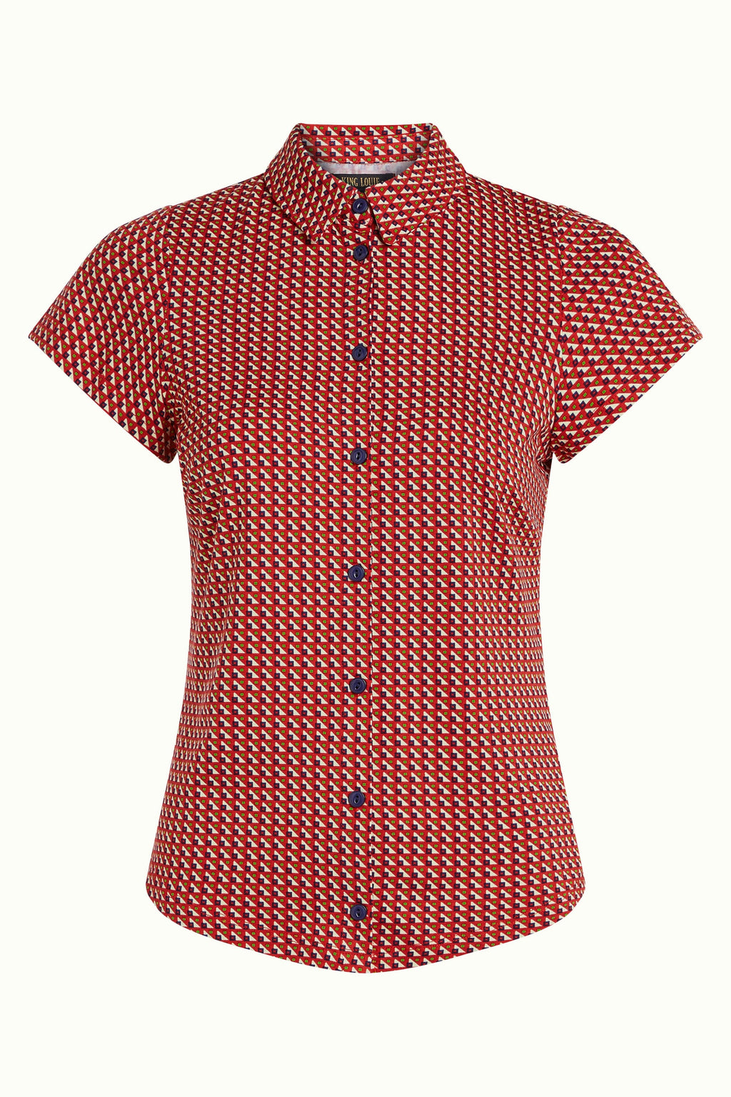 King Louie Bluse "Bora Bora" rot/blau gemustert