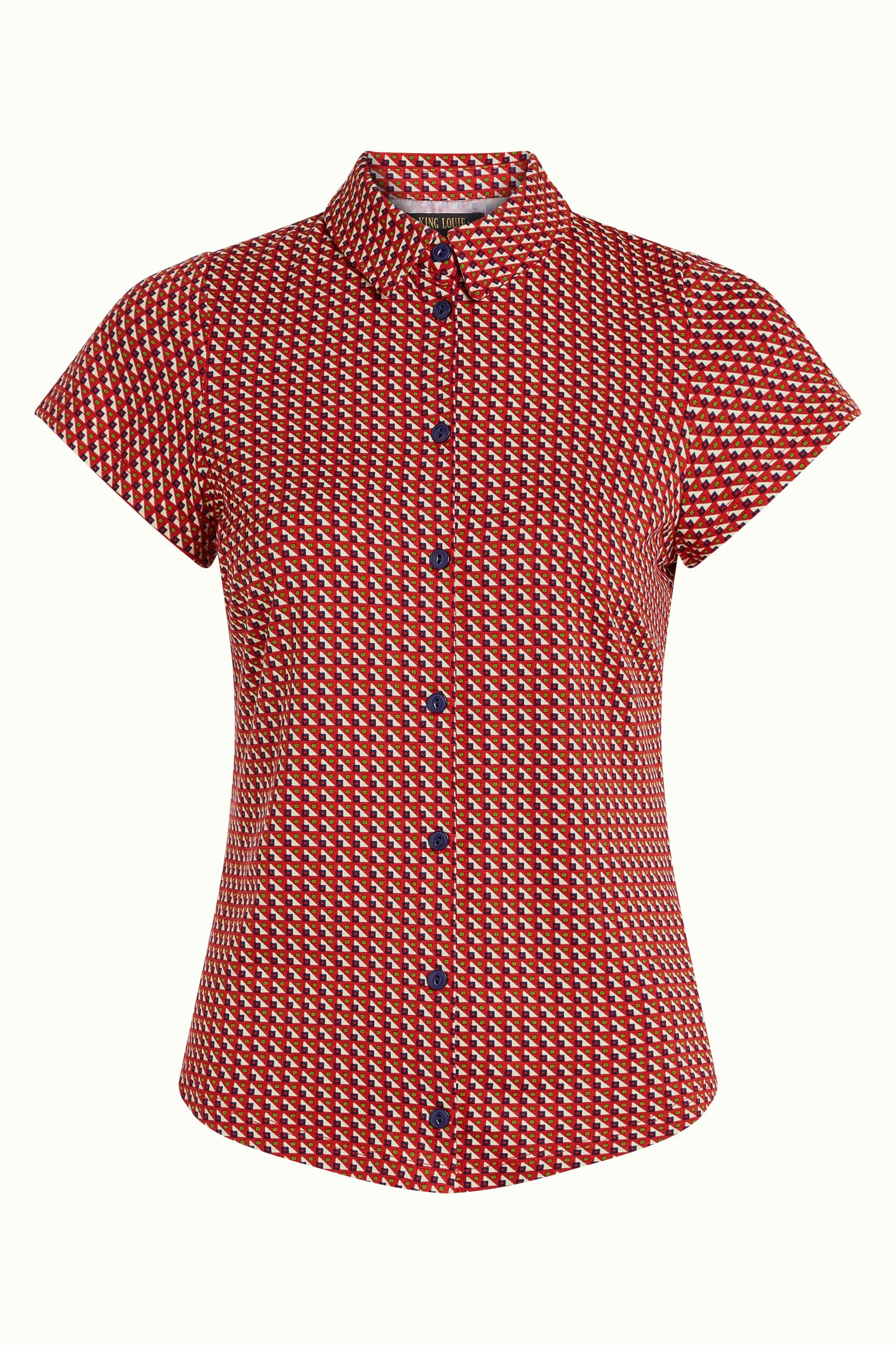 King Louie Bluse "Bora Bora" rot/blau gemustert