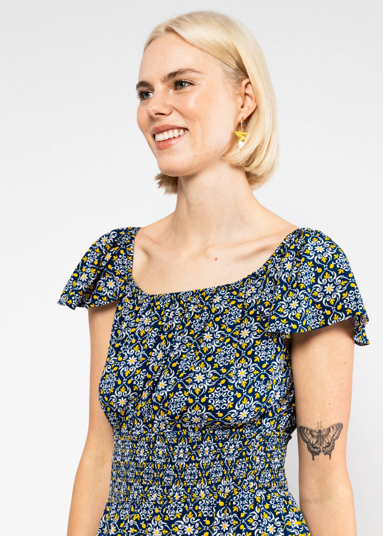 Blutsgeschwister Kleid "Parasolita" blau/gelb gemustert