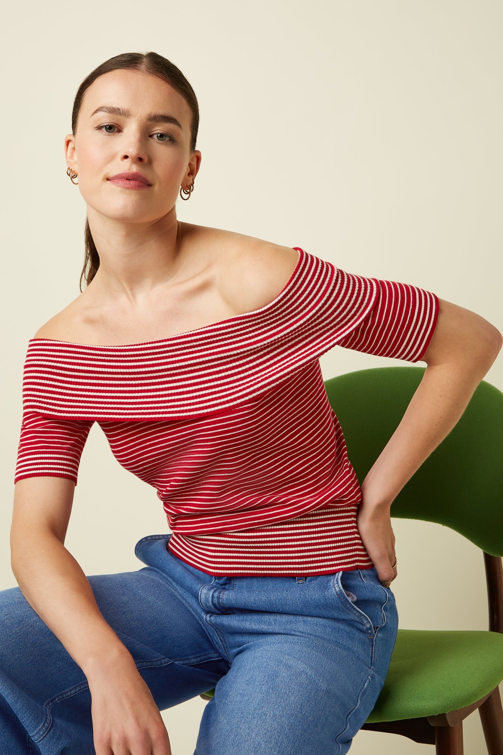 King Louie Pullover "Nives"  rot/weiß gestreift