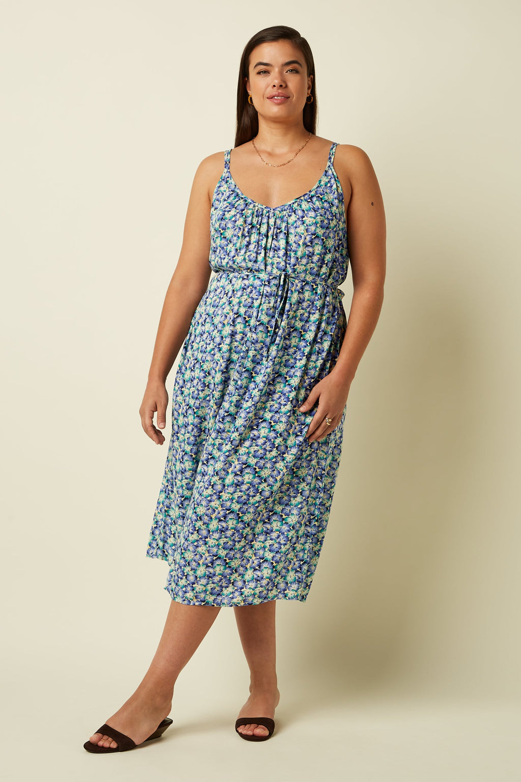 King Louie Kleid "Lara" blau/grün geblümt