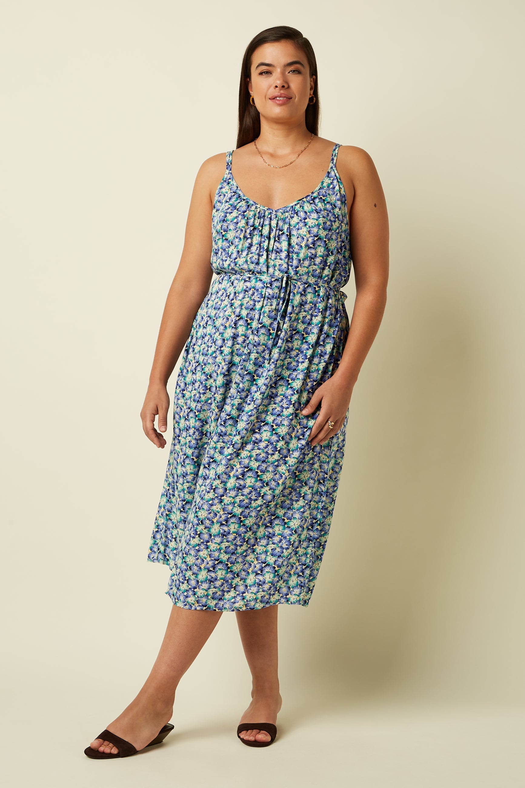 King Louie Kleid "Lara" blau/grün geblümt