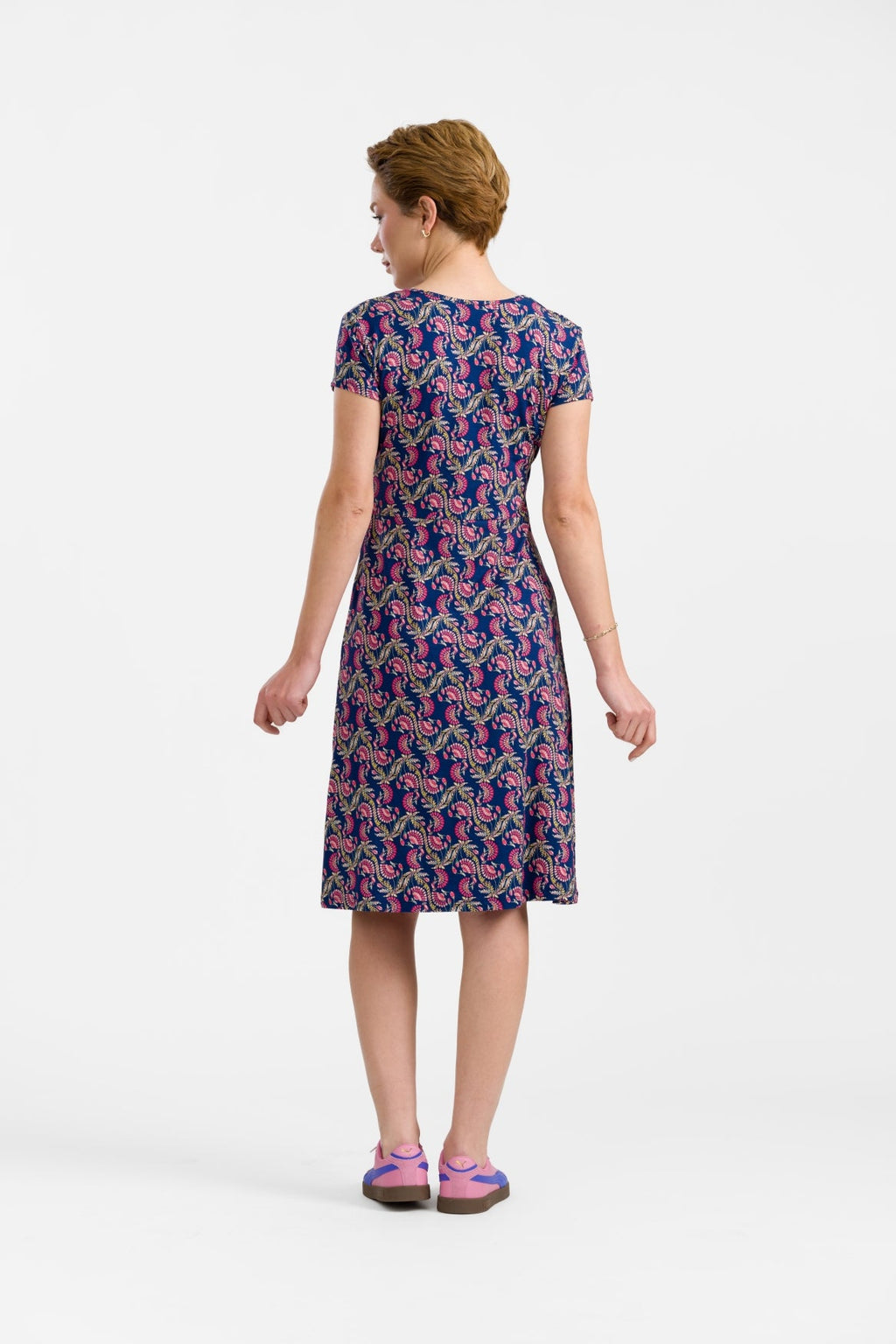 Lalamour Kleid "Crissy Cross" blau/pink gemustert