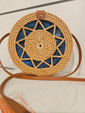 Korbtasche rund beige/blau