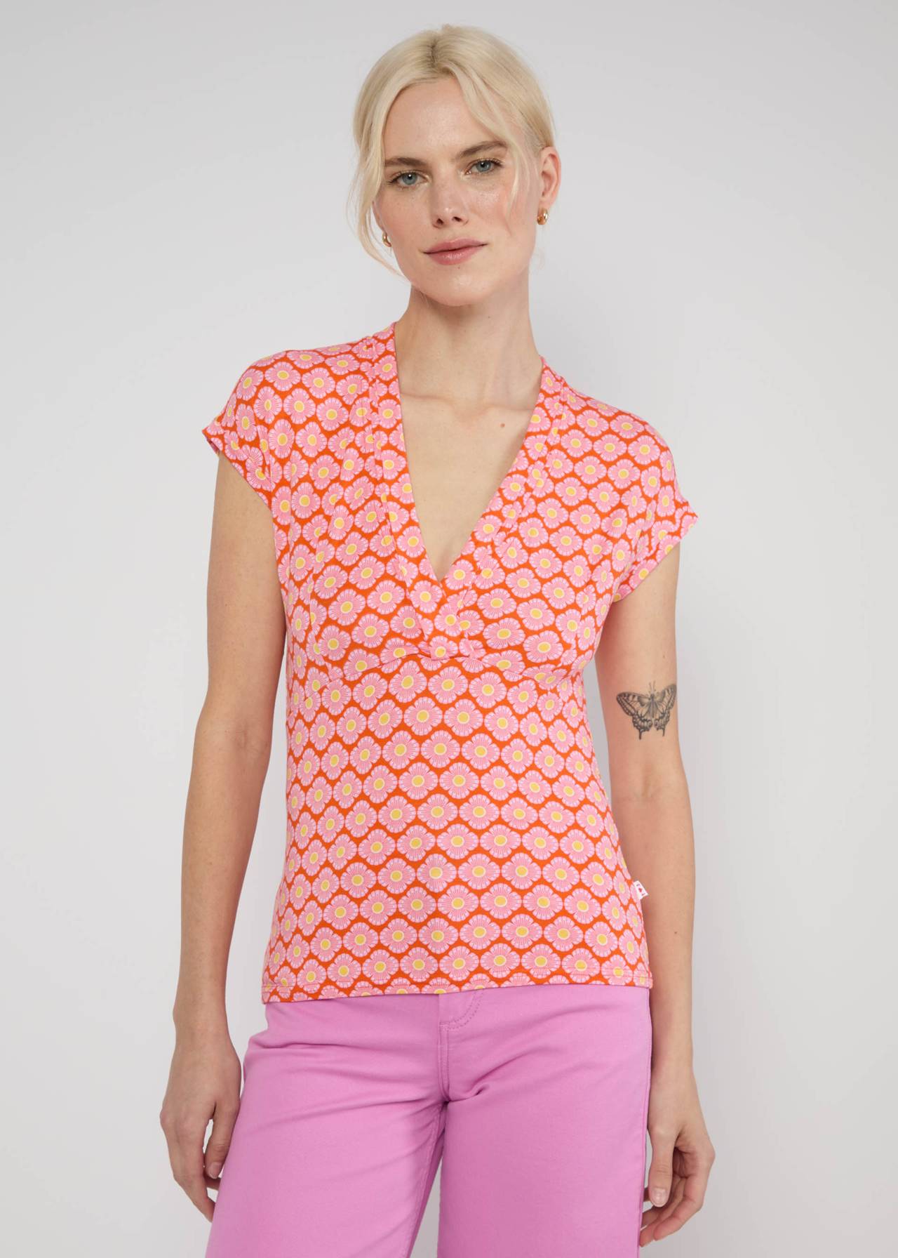 Blutsgeschwister Shirt "Mon Cher Cache-Coer" orange/gelb geblümt