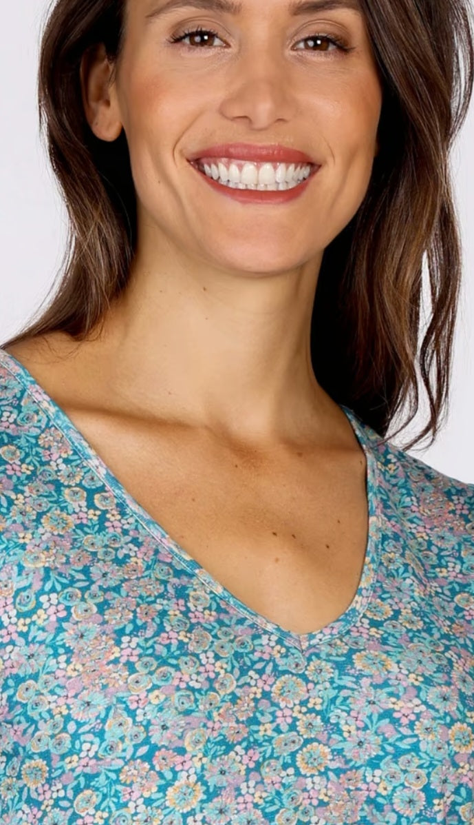 Sorgenfri Kleid "Nelly" blau/geblümt